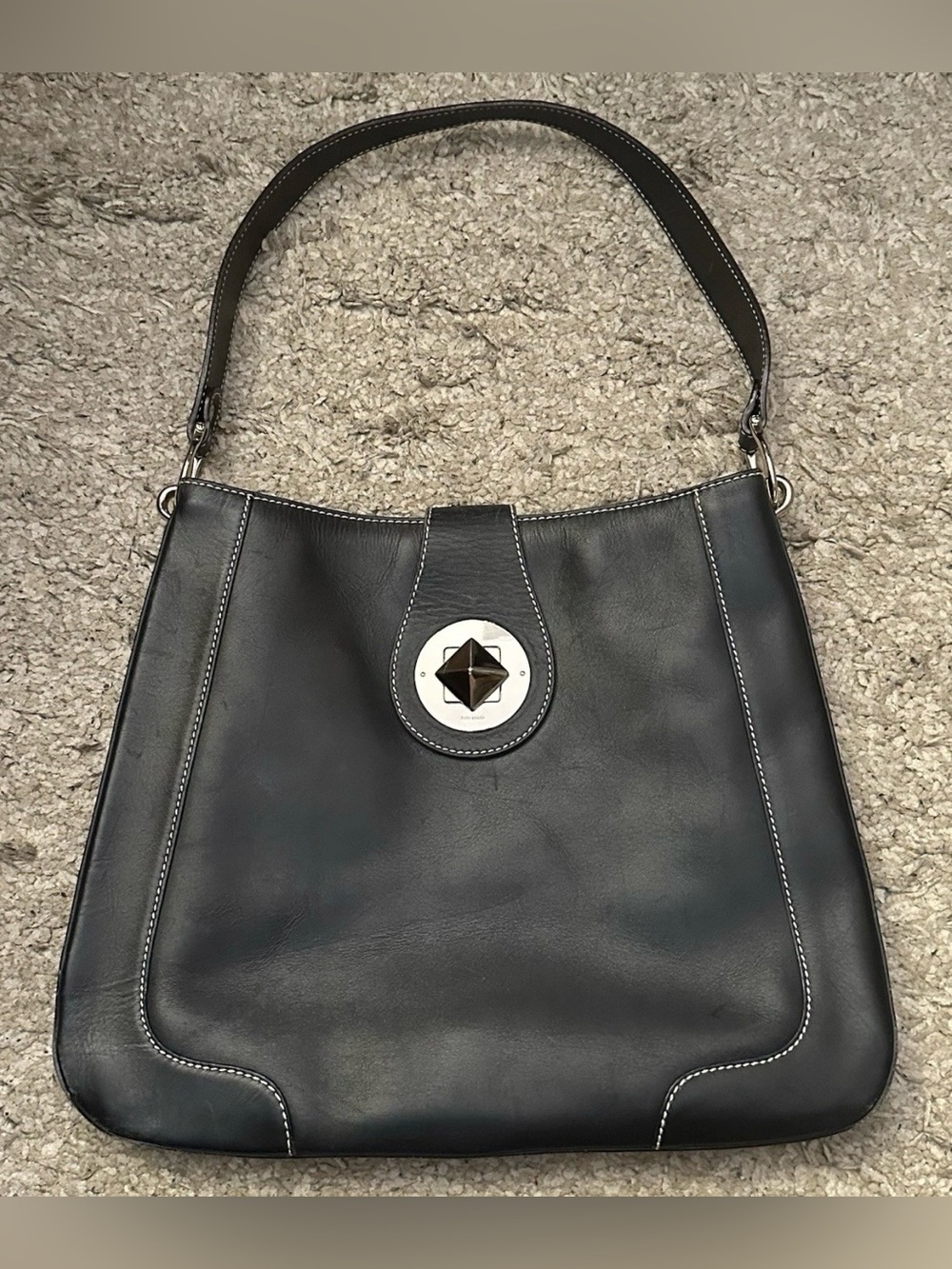Kate Spade New York Black/Beige Medium Leather Twist Lock Designer Shoulder Bag